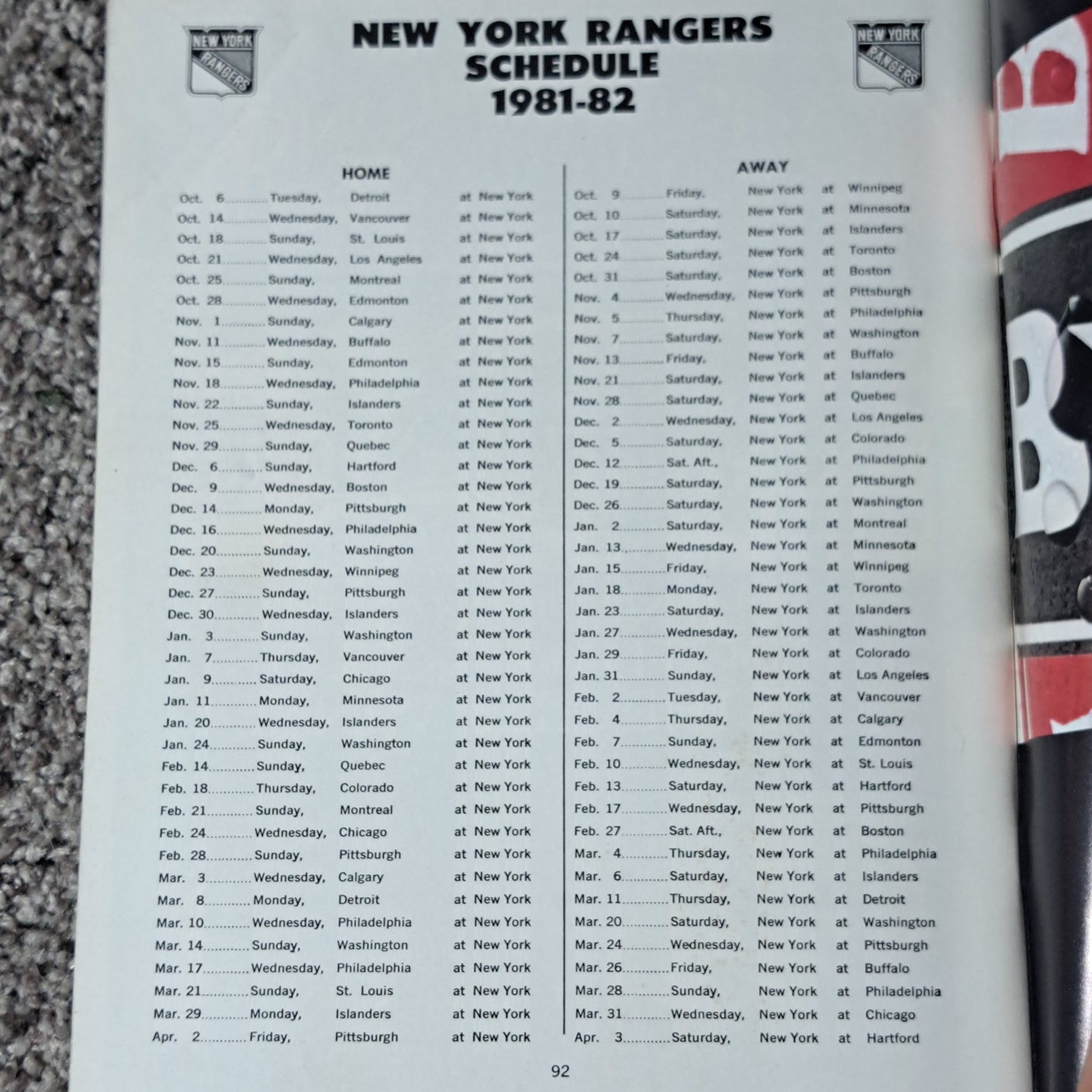 π Rangers vs Islanders Oct 2, 1981 program Barry Beck cover π₯