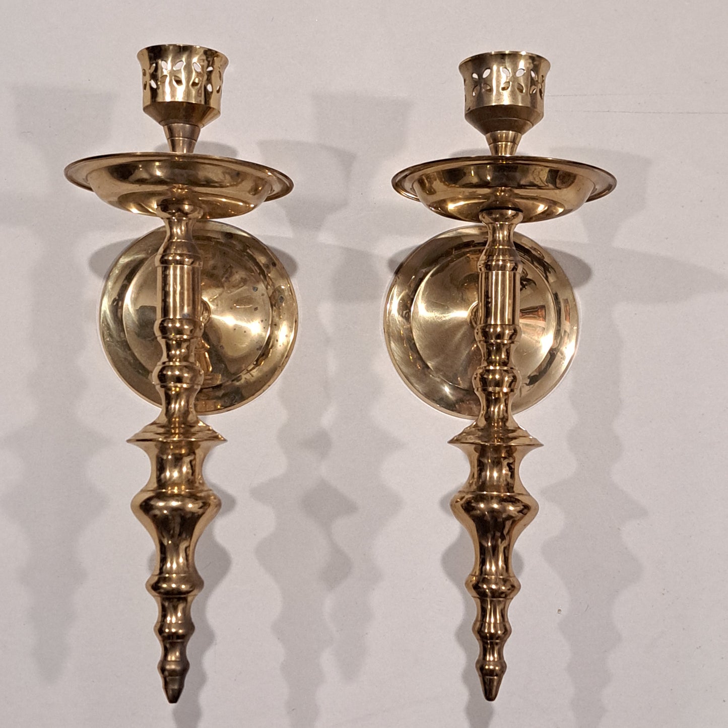 Pair of Vintage Solid Brass Wall Candle Sconces – Made in India