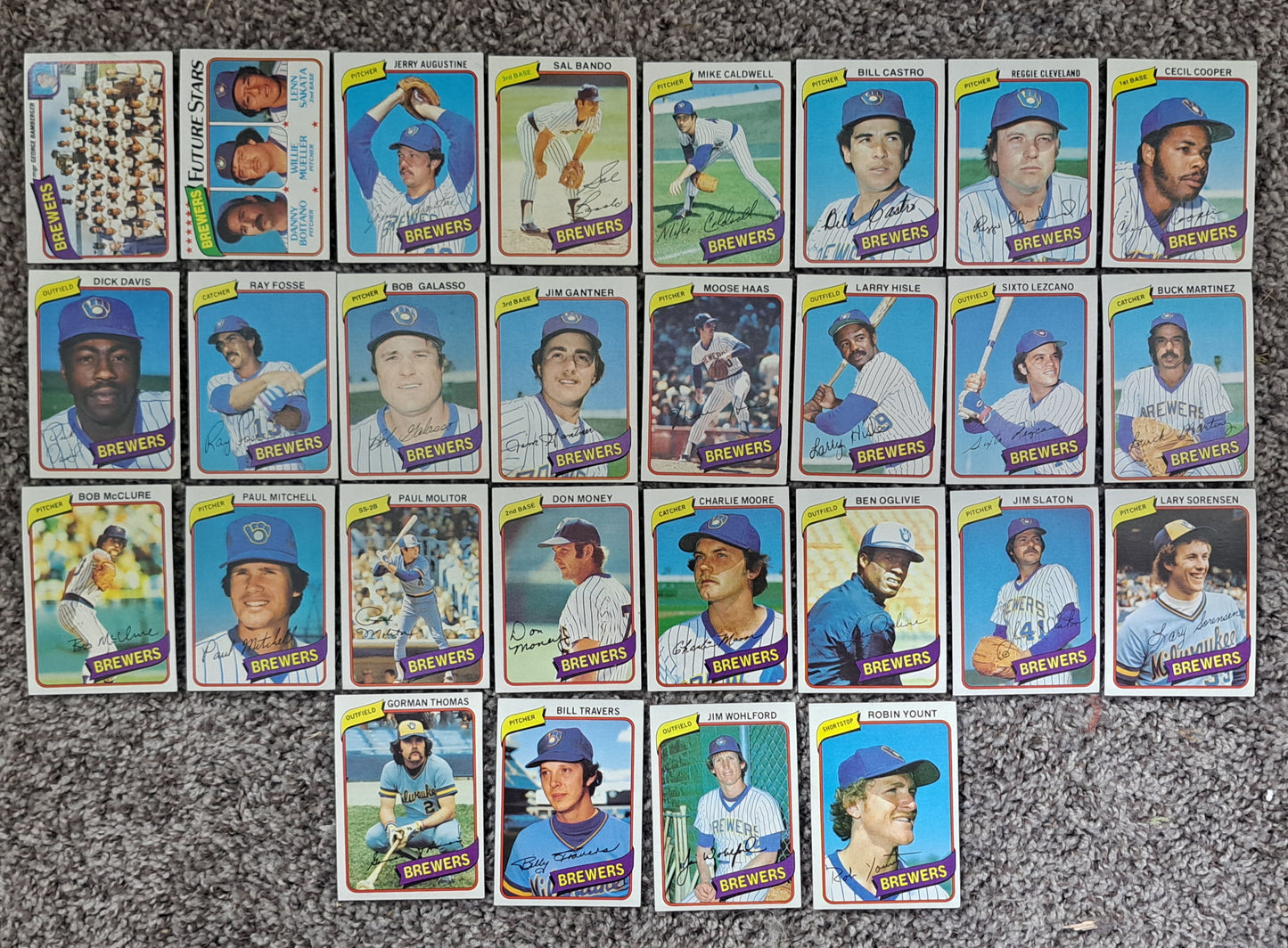 ⚾ Lot of 5 Complete 1980 Topps Milwaukee Brewers Team Sets 🧢