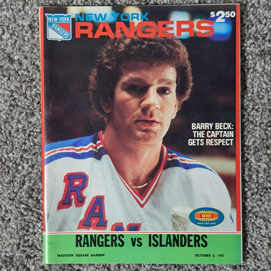 🏒 Rangers vs Islanders Oct 2, 1981 program Barry Beck cover 🔥