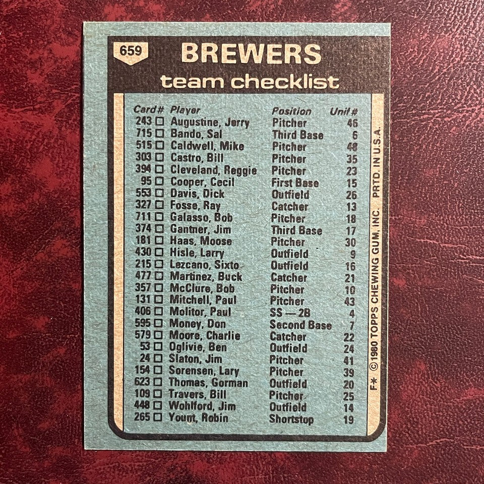 ⚾ Lot of 5 Complete 1980 Topps Milwaukee Brewers Team Sets 🧢